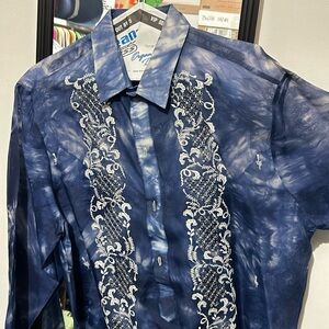 Tie die men's formal long sleeve embroidered shirt size small.